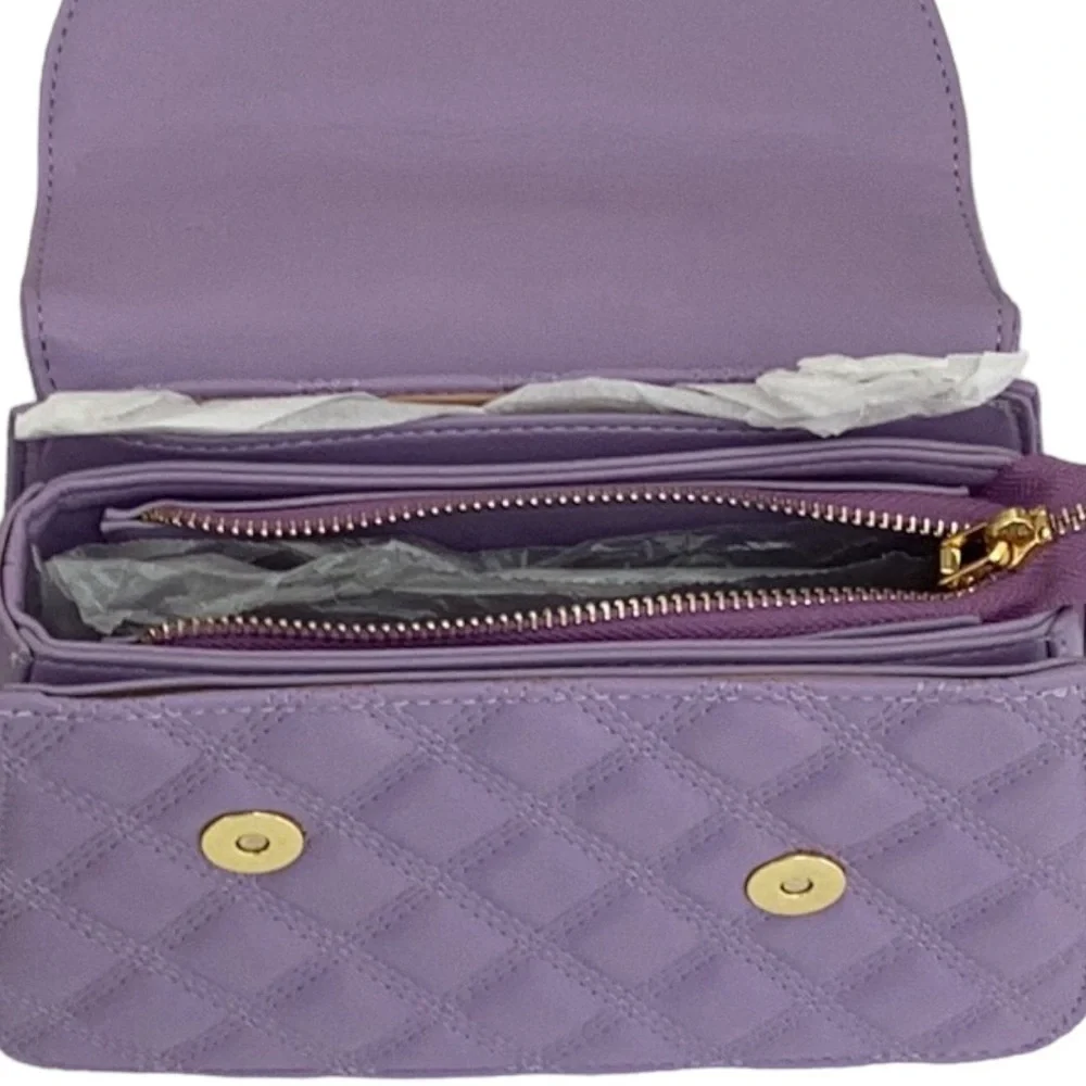BAGCO NWT LIGHT PURPLE LEATHER CROSSBODY BAG PURSE CLUTCH GOLD TONE HARDWARE - Picture 4 of 11
